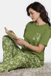 Zivame Nature Trails Knit Cotton Pyjama Set -Turtle Green — thumbnail 1